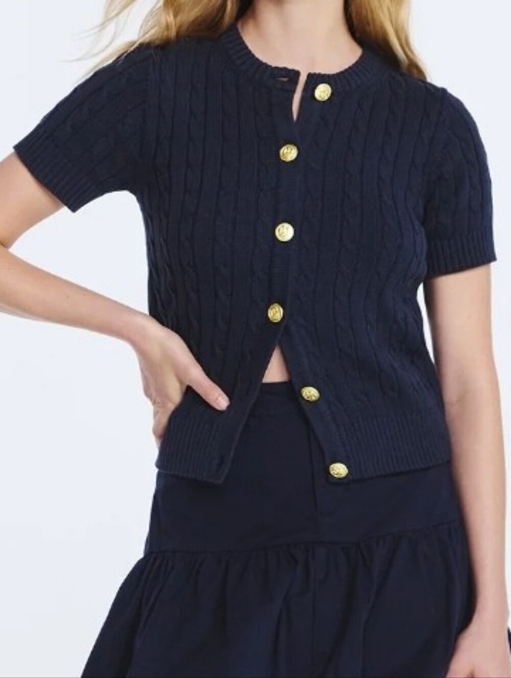 Free Assembly Women's   Cable Knit Cardigan Sweater with Short Sleeves Size XS